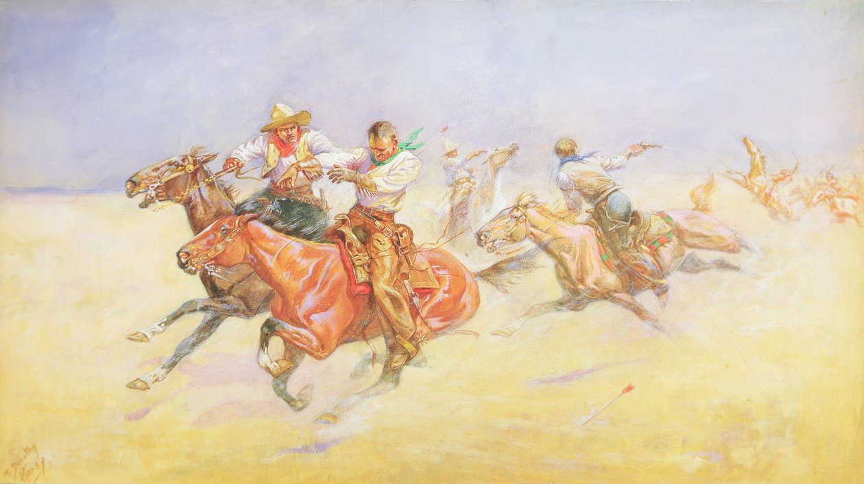 Cowboyok és indiánok (akvarell és gouache papíron) alkotó: M. Dorothy Hardy