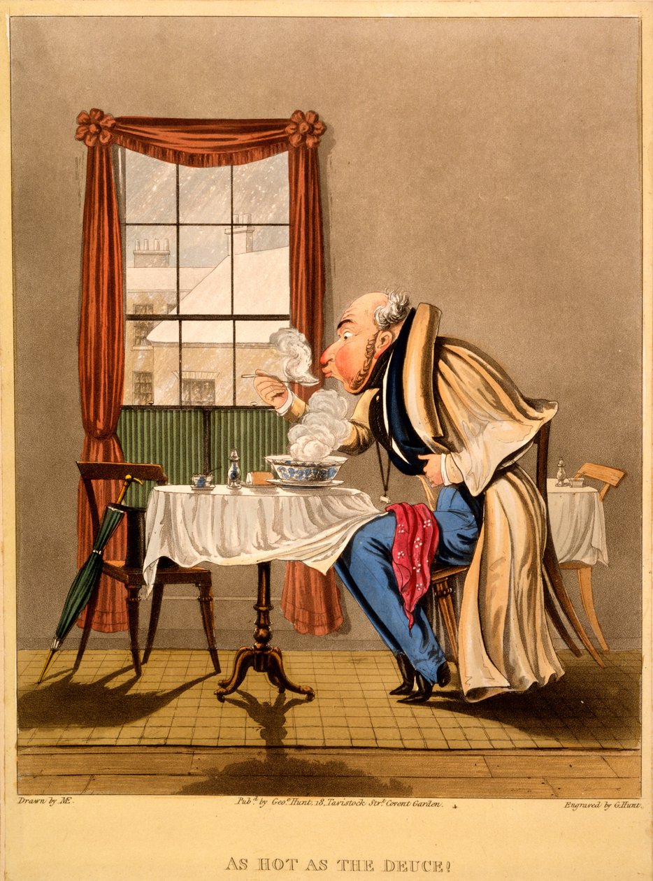 Meleg, mint a Deuce!, George Hunt nyomata, 1827 (kézzel színezett metszet) alkotó: M. Egerton