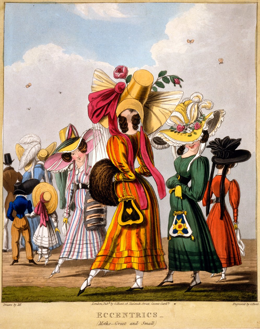 Eccentrics - Moths (Great and Small), George Hunt metszete, 1827 (kézzel színezett metszet) alkotó: M. Egerton