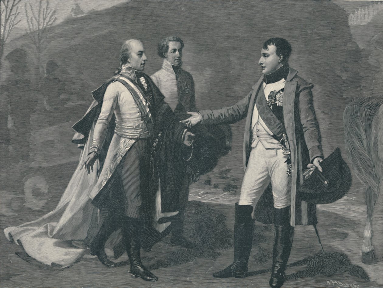 Napóleon és I. Ferenc találkozása Austerlitz után, 1805, 1896 alkotó: M. Haider