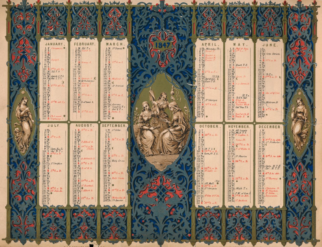 Naptár a szentek napjaival és a királyi születésnapokkal, 1847. alkotó: M and N Hanhart
