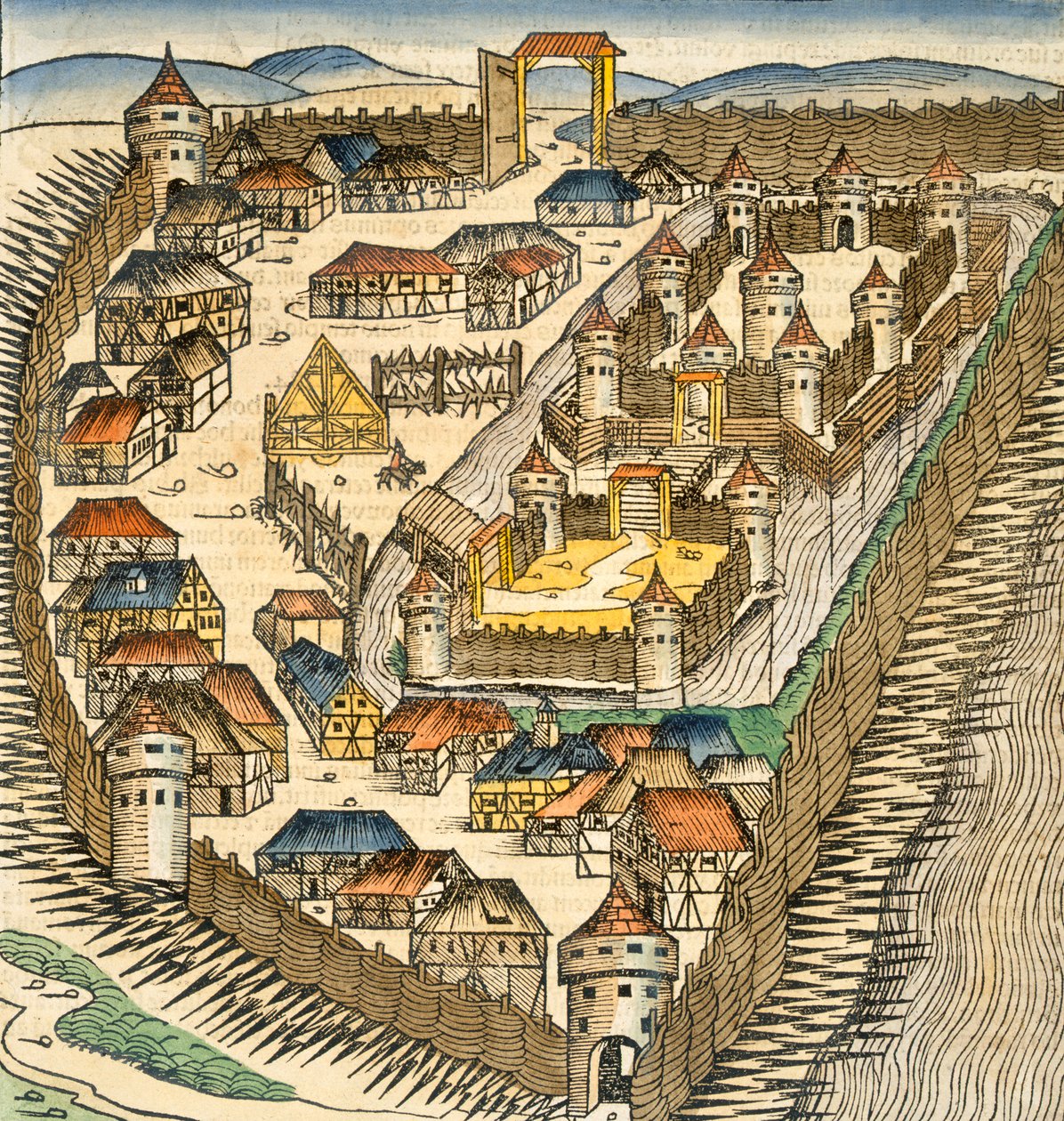 Sabatz, Hartmann Schedel (1440-1514) „The Liber Chronicle” (Nürnbergi krónika) illusztrációja, pub. Nürnberg, 1493 (kézzel színezett metszet) alkotó: M. and Pleydenwurff, W. Wolgemuth
