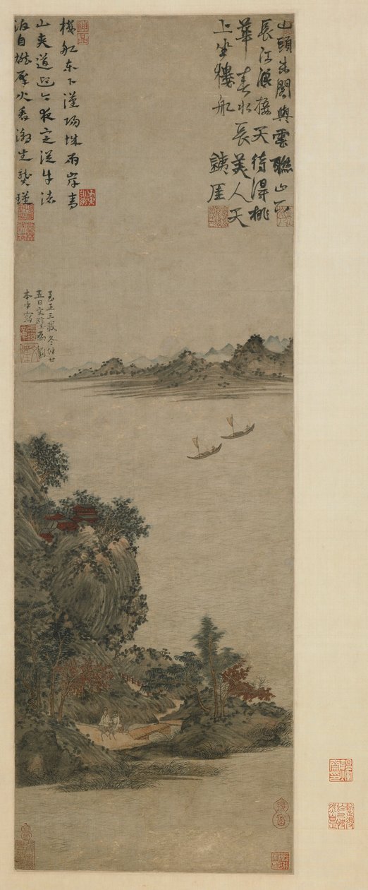Tavaszi táj, Yuan-Ming-dinasztia, 1343 vagy később (tinta és szín a papíron) alkotó: Ma Wan