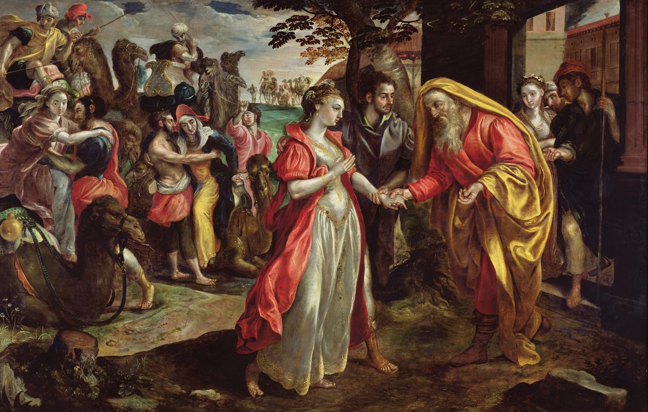 Rebecca beleegyezik, hogy kövesse Eliezert, 1562 körül alkotó: Maarten de Vos