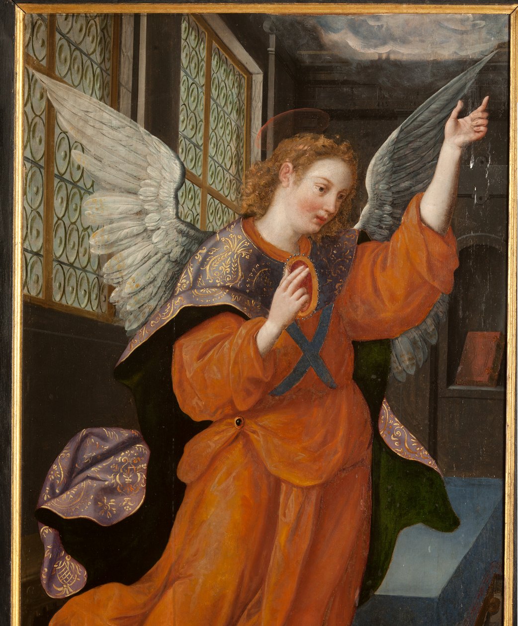 Mágusok imádása, Triptichon, Bal oldali panel, hátsó rész, részlet, festmény fára alkotó: Maarten de Vos
