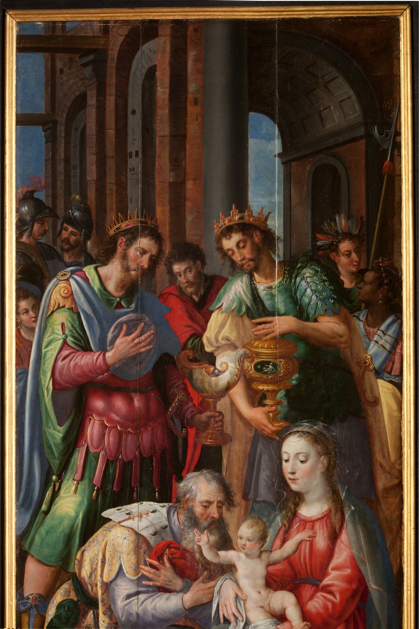 Mágusok imádása, Triptichon, Jobb oldali panel, részlet, festmény fára alkotó: Maarten de Vos