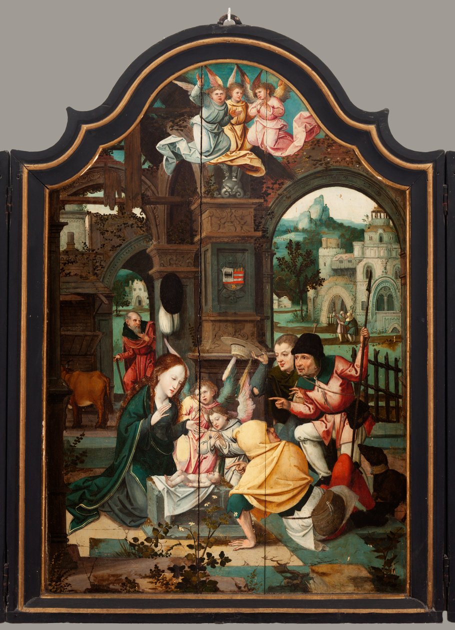 Triptichon. Maarten de Vos. 16. század. Olaj, fa. Oltárkép nyitott központi panel. alkotó: Maarten de Vos