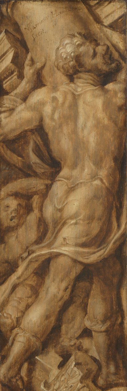 Sámson összetöri a templom oszlopait alkotó: Maarten van Heemskerck (signed by artist)