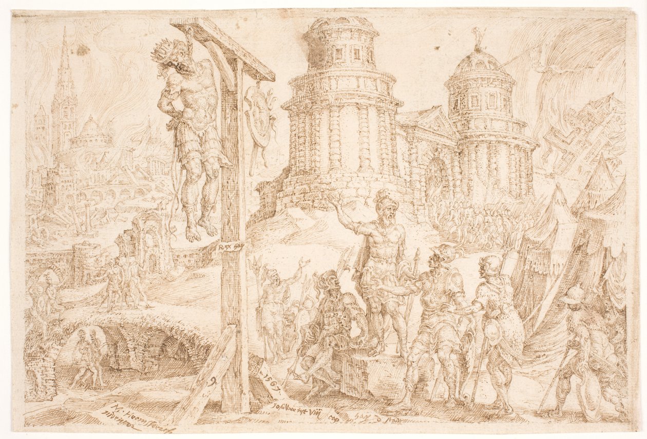 Aj elpusztítása és a király felakasztása alkotó: Maarten van Heemskerck