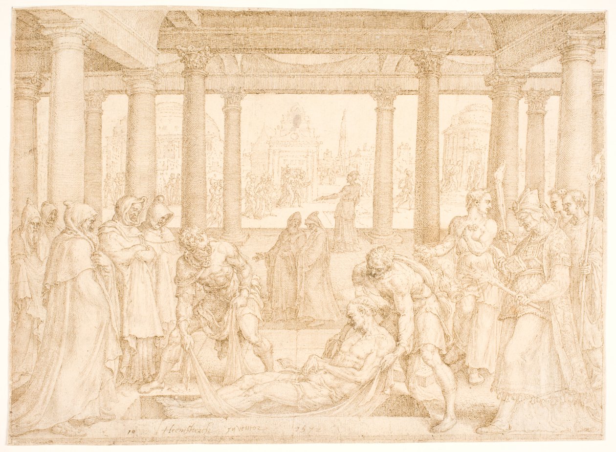 Szent Istvánt eltemették alkotó: Maarten van Heemskerck