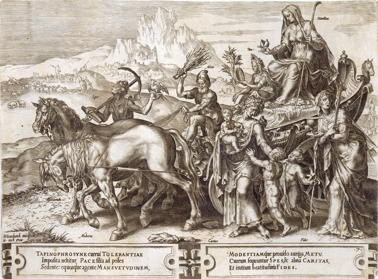 Alázatosság, 7. tábla az "Emberi dolgok nyomorúsága"-ból, 1564. alkotó: Maarten van Heemskerck