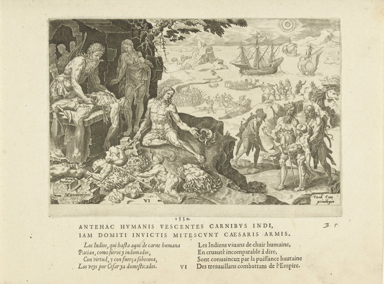 A birodalmi csapatok civilizációt hoznak az indiánokhoz, 1555. alkotó: Maarten van Heemskerck