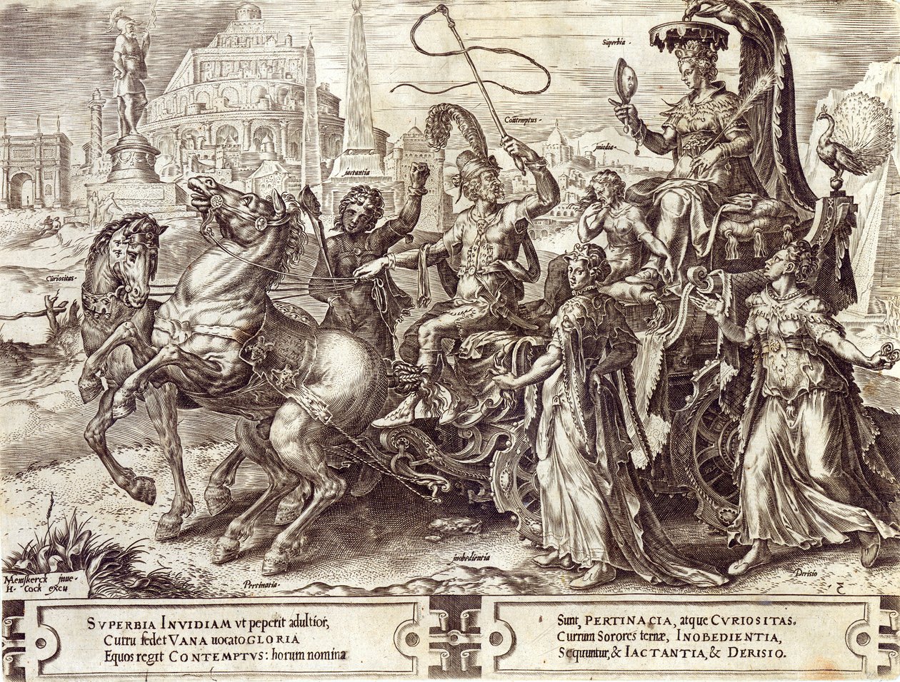 Büszkeség, 3. tábla a „The Vicissitude of Human Things”-ből, 1564 alkotó: Maarten van Heemskerck
