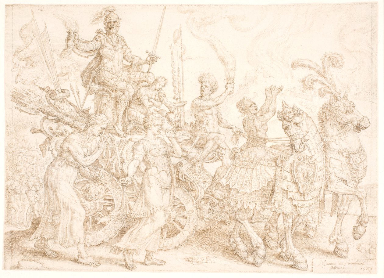 Diadalszekér. Bellum (háború) alkotó: Maarten van Heemskerck