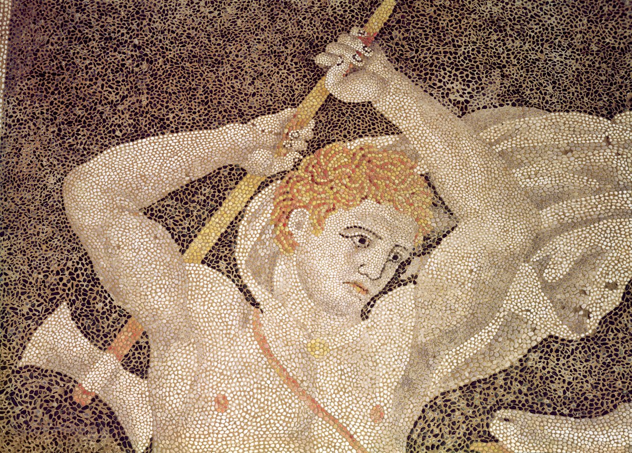 A szarvasvadászat, egy vadász részlete, a Heléna elrablásának háza mozaikból. alkotó: Macedonian School