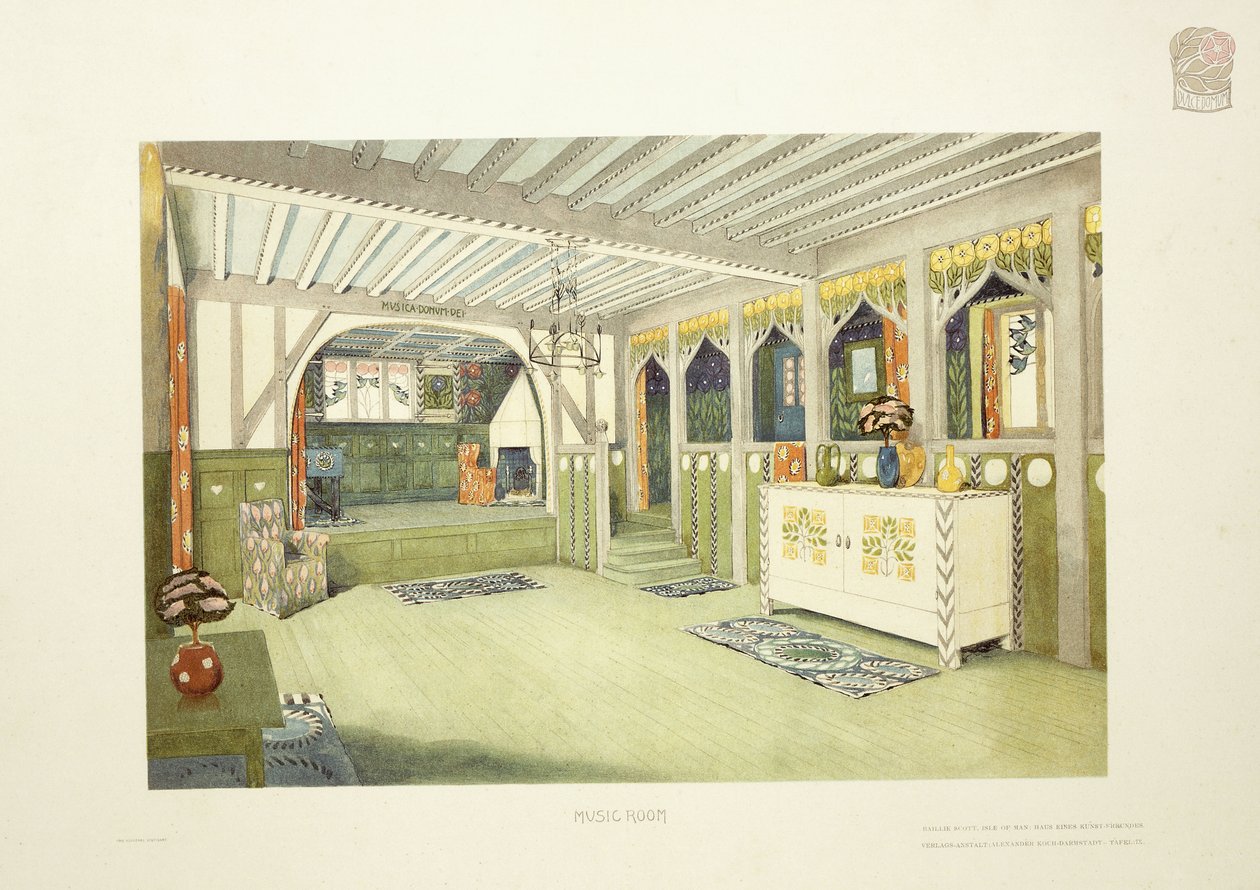 Zeneterem, Man-sziget, 1901 körül (színes litográfia) alkotó: Mackay Hugh (after) Baillie Scott