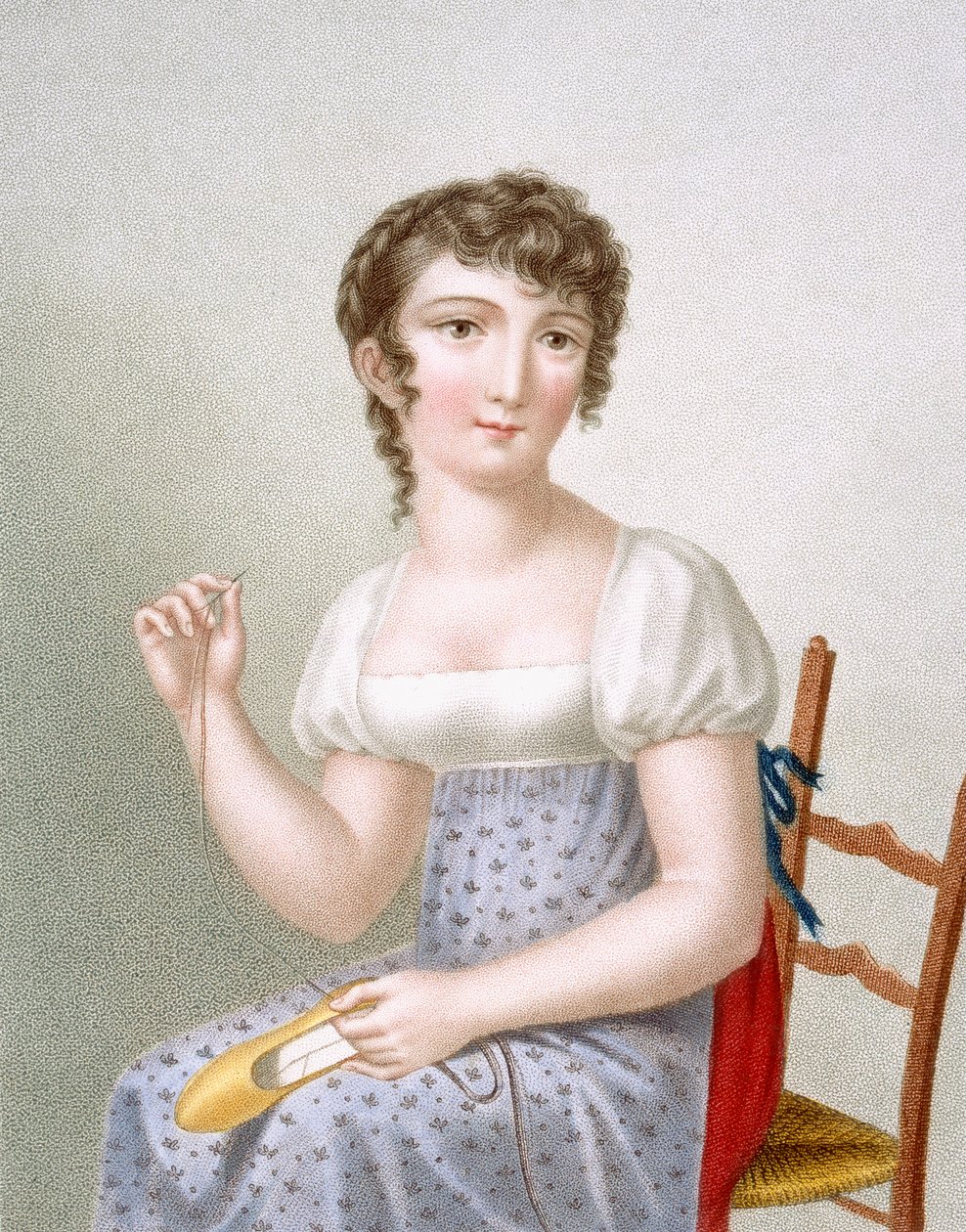 A hímzőnő, Duthe metszete, 1816 körül. alkotó: Madame G. Busset Dubruste