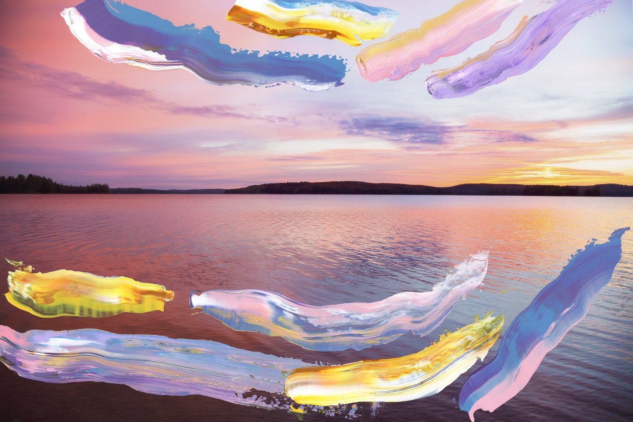 Abstracted Sunrise, 2018 (akril festék archív pigmentnyomaton) alkotó: Madeleine Gross
