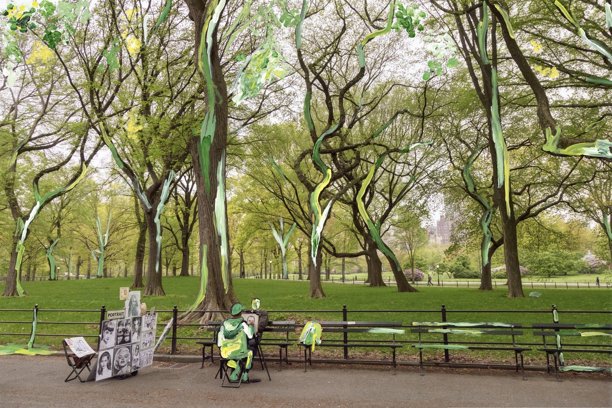 Central Park, 2019 (akril festék archív pigmentnyomaton) alkotó: Madeleine Gross