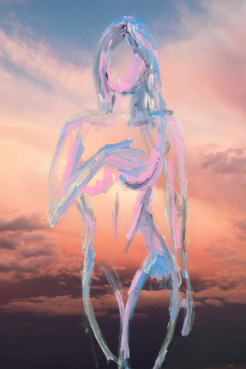 In The Clouds, 2019 (akril festék archív pigmentnyomaton) alkotó: Madeleine Gross