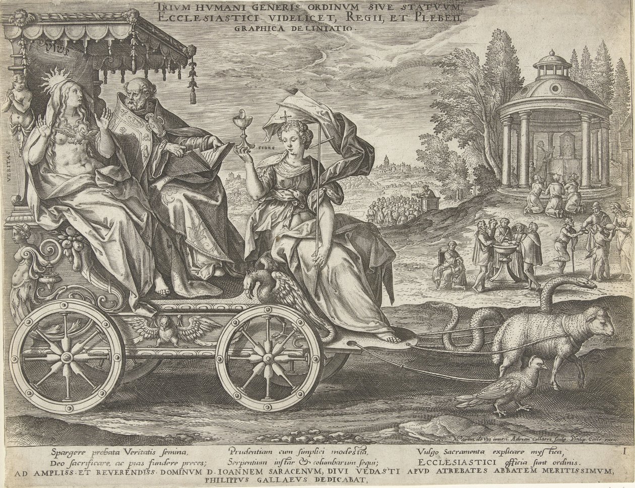 Az első birtok allegóriája, amelyet Adriaen Collaert vésett Maarten de Vos után, és kiadta Philip Galle; Jean Sarrazinnak szentelték alkotó: Maarten de Vos