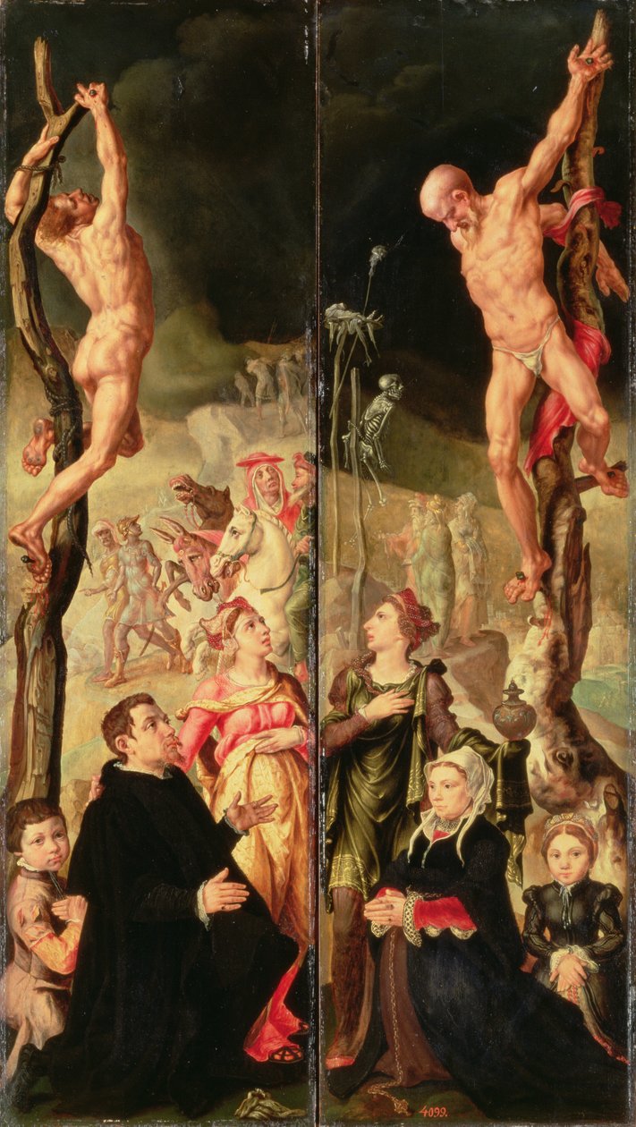 Kálvária, oldallapok triptichonból (panel) alkotó: Maerten van Heemskerck