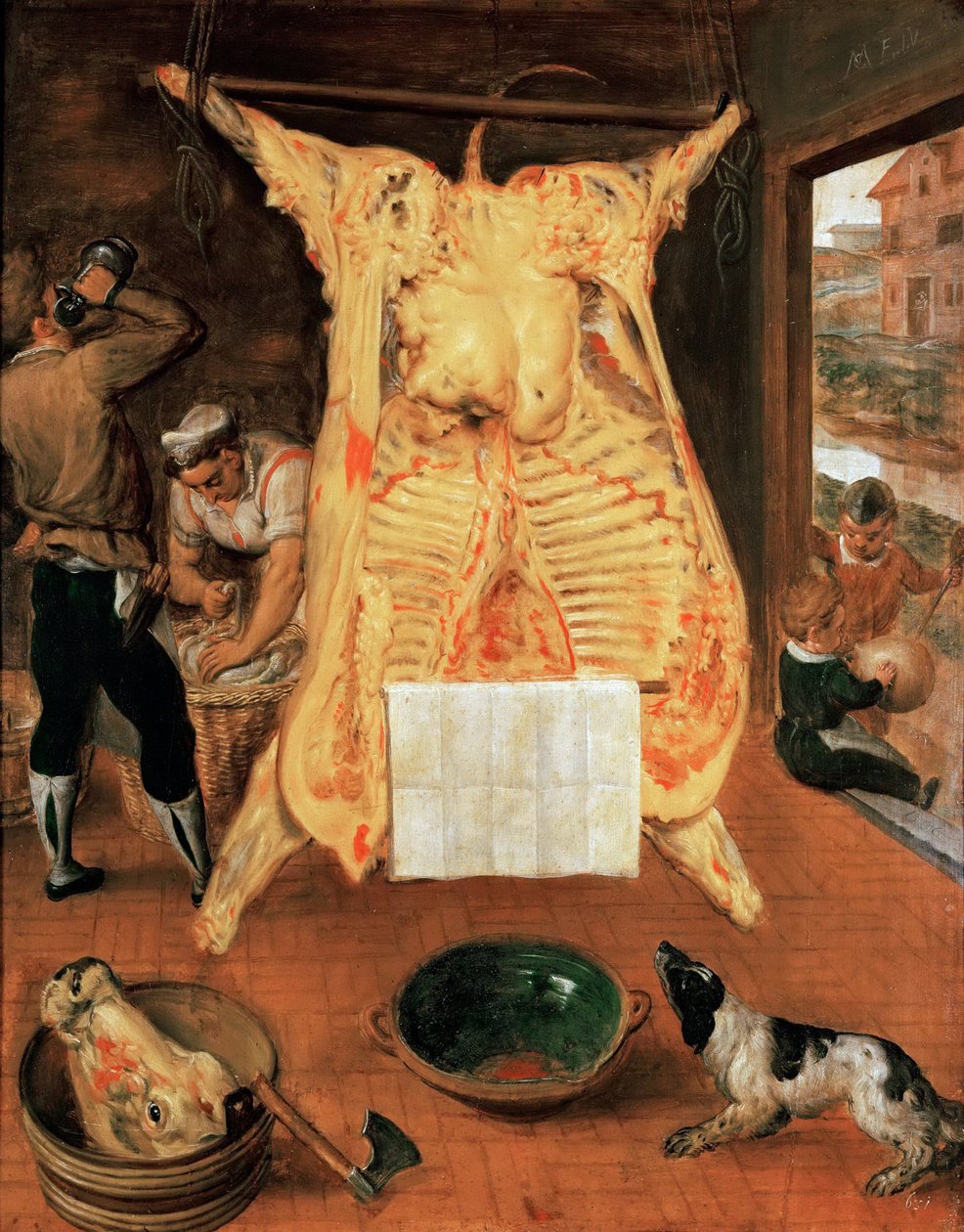 Le boeuf abattu – A levágott ökör – Marten van Cleve (van Cleef), az idősebb (1527-1581). Olaj, fa alkotó: Maerten van Cleve