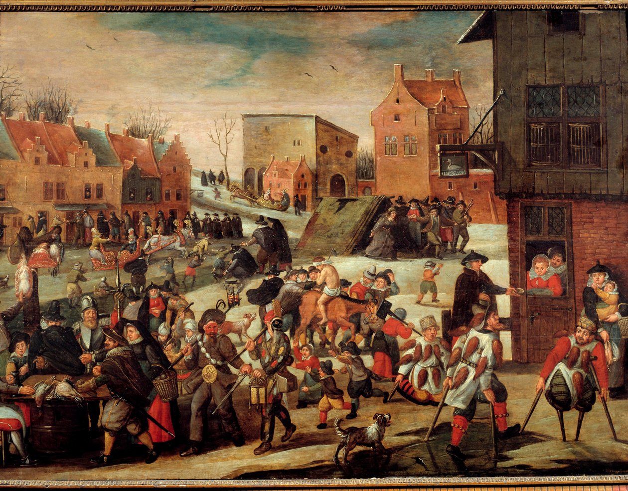 A nyomorékok Szegények és betegek tömege egy városban (Flandriában?) (Csodák udvara). Martin van Cleve (1527-1581) festménye 16. századi Troyes, Musee des Beaux Arts alkotó: Maerten van Cleve