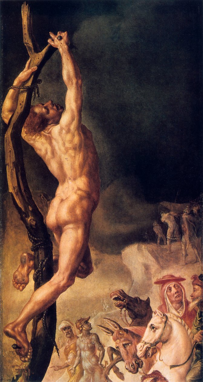 Kálvária, részlet a bal oldali panelről, 1545-1550 alkotó: Maerten van Heemskerck