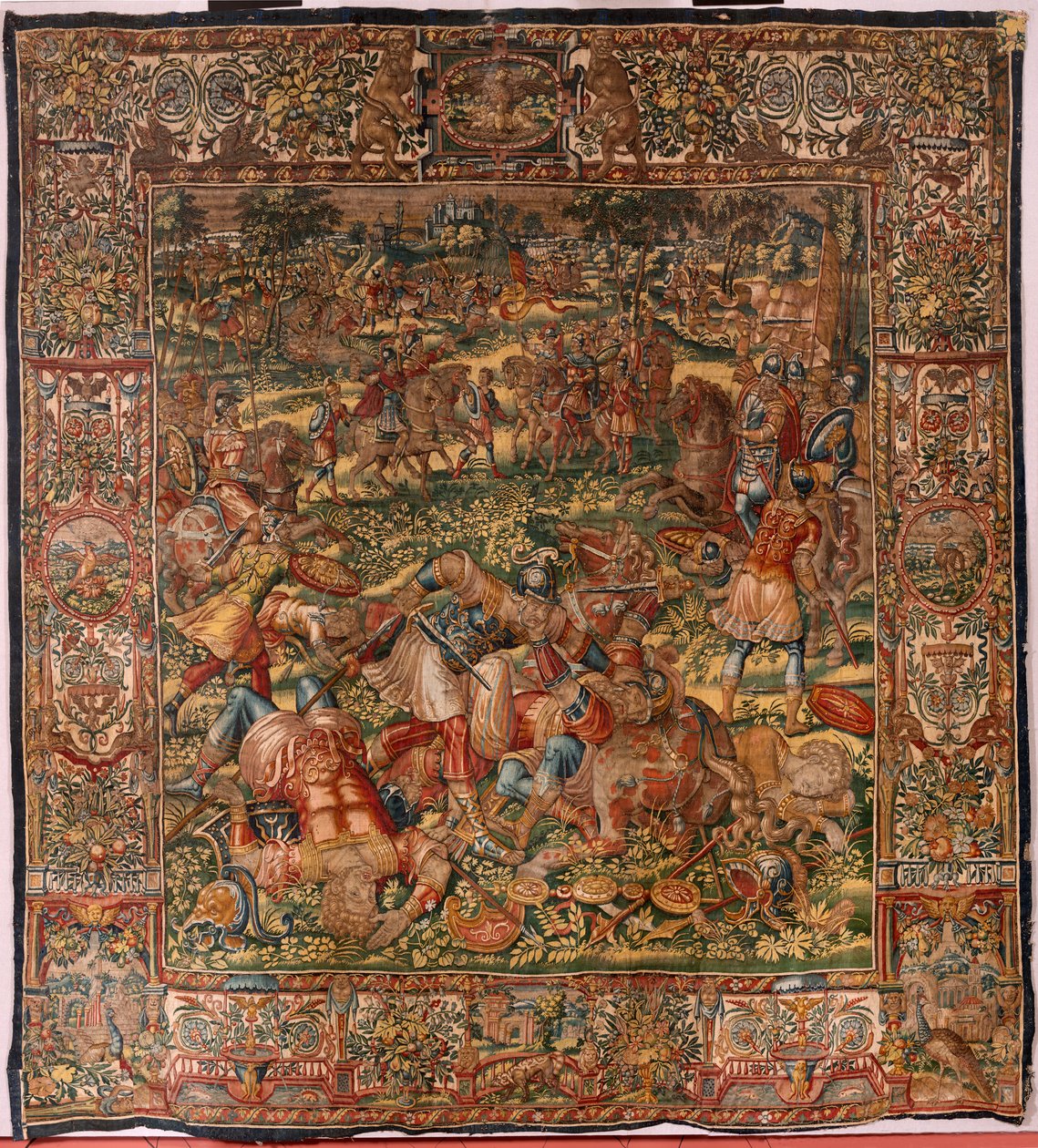 Egyházmegyei múzeum (Egyházmegyei Múzeum). Flamand kárpit. Brüsszel. François Geubels műhely. sorozat: Gideon története. A midianiták veresége (a midiániták veresége). Selyem és gyapjú. Vincent Rock sernai püspök hagyatéka. Barokk. 1534-1571, a alkotó: Maerten van Heemskerck