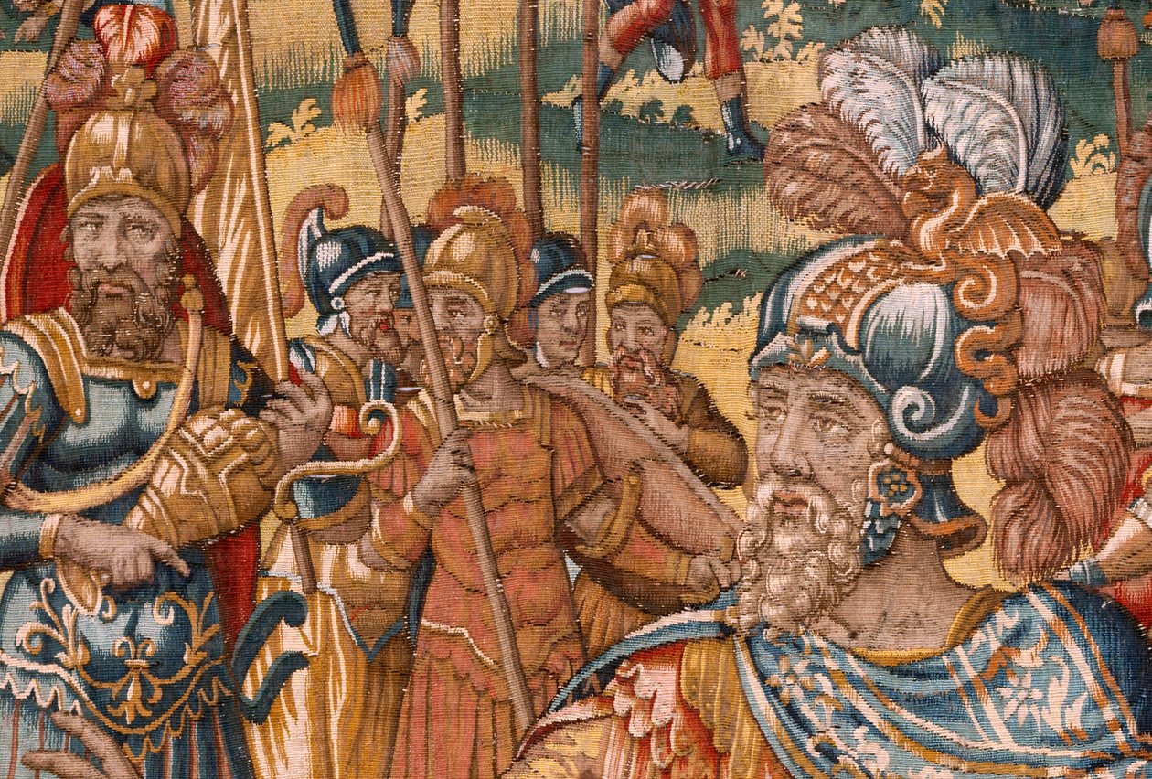Egyházmegyei múzeum (Egyházmegyei Múzeum). Flamand kárpit. Brüsszel. François Geubels műhely. sorozat: Gideon története. Az izraeliták átadják Gedeonnak a zsákmányuk részét. Selyem és gyapjú. Bisho hagyatéka alkotó: Maerten van Heemskerck
