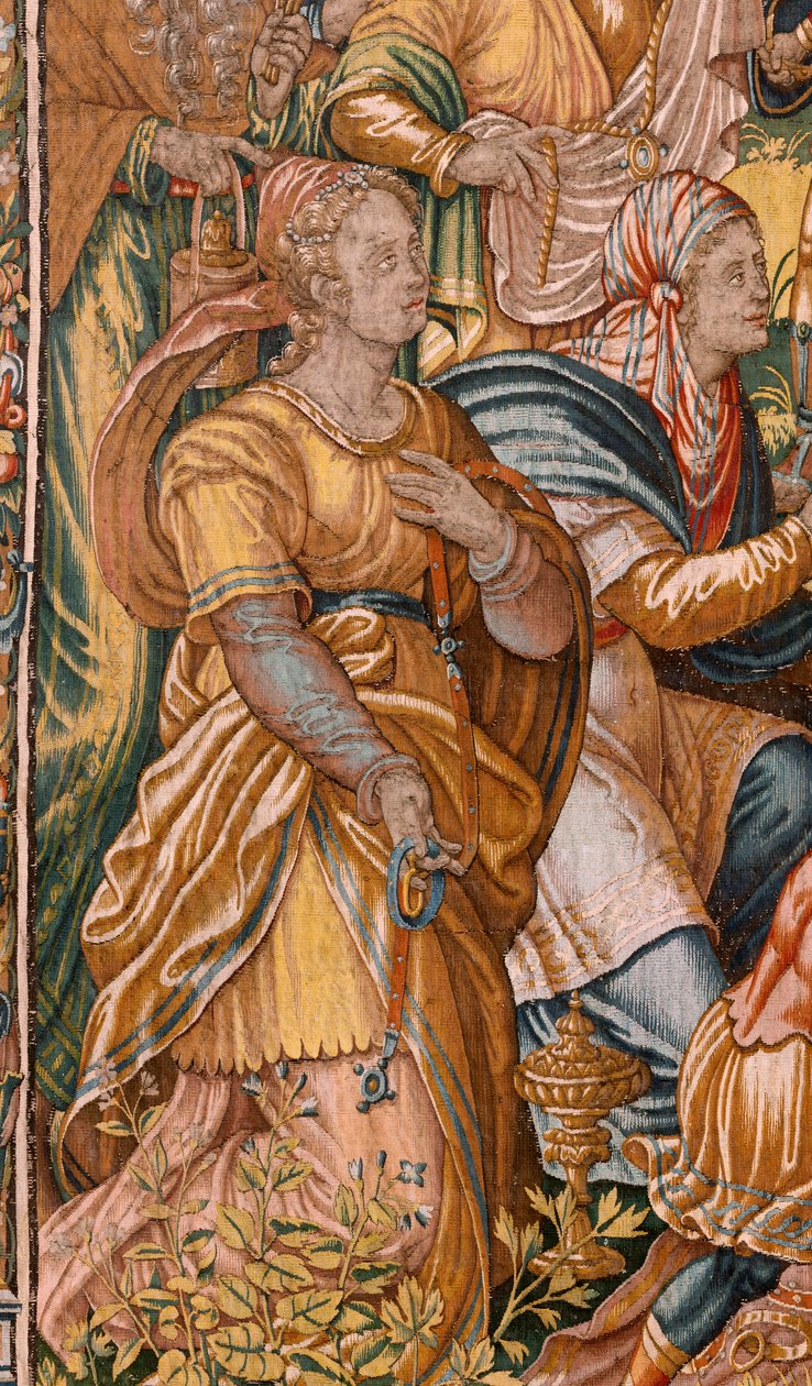 Egyházmegyei múzeum (Egyházmegyei Múzeum). Flamand kárpit. Brüsszel. François Geubels műhely. sorozat: Gideon története. Az izraeliták a zsákmány rájuk eső részét Gedeonnak adják. Selyem és gyapjú. Bisho hagyatéka alkotó: Maerten van Heemskerck