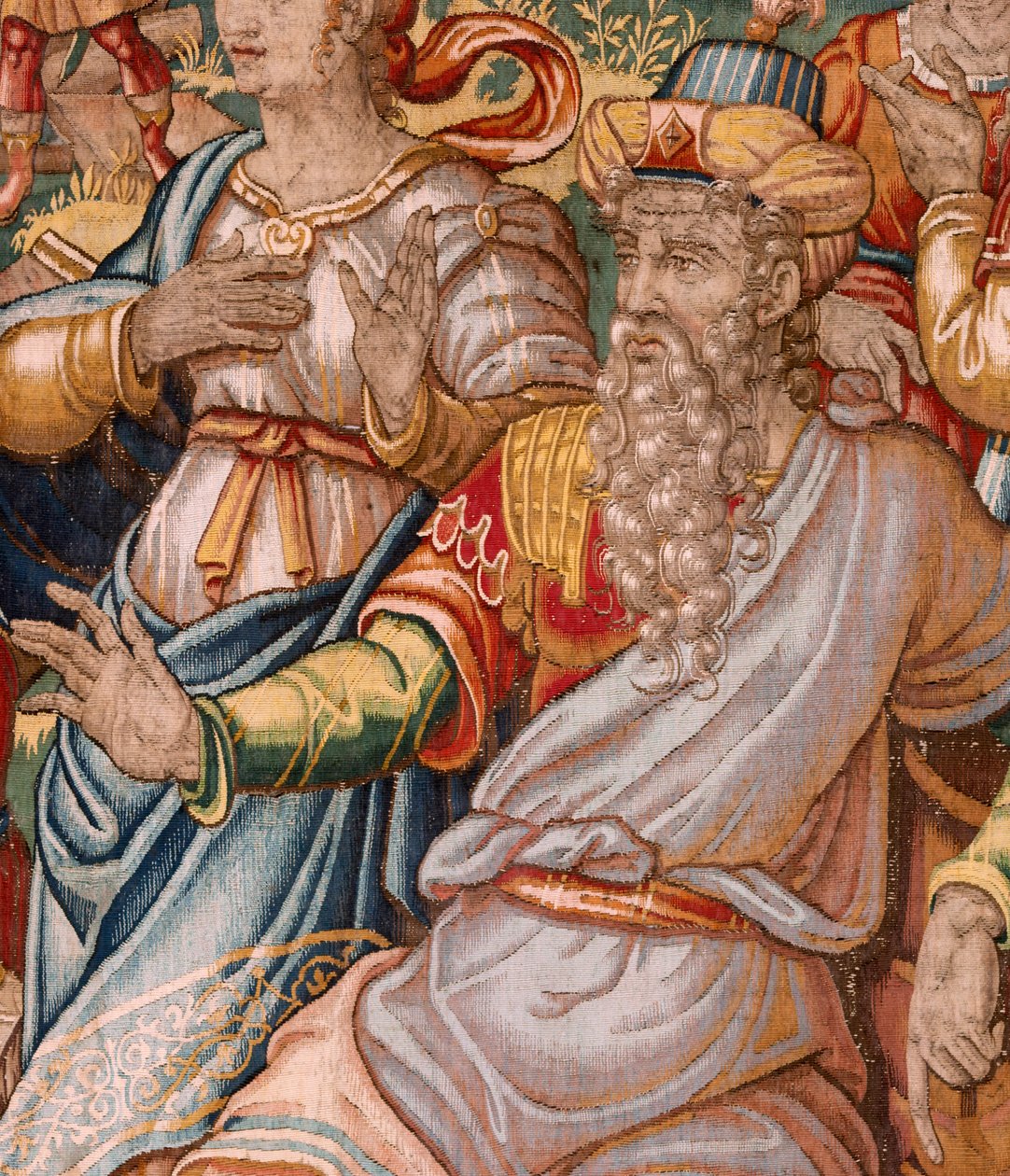 Egyházmegyei múzeum (Egyházmegyei Múzeum). Flamand kárpit. Brüsszel. François Geubels műhely. sorozat: Gideon története. Joás értesül arról, hogy Gedeon lerombolta Baal oltárát (Joás értesül arról, hogy Gedeon lebontotta Baal oltárát). Selyem és gyapjú. ha alkotó: Maerten van Heemskerck
