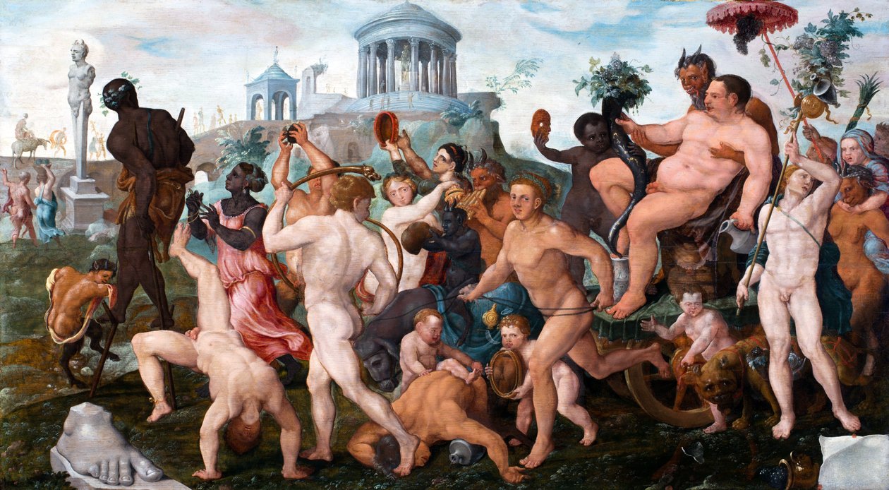 La procession triomphale de Bacchus – Bacchus diadalmenete, Heemskerck, Maarten Jacobsz, van (1498-1574). Olaj, fa, méret: 50x91 alkotó: Maerten van Heemskerck