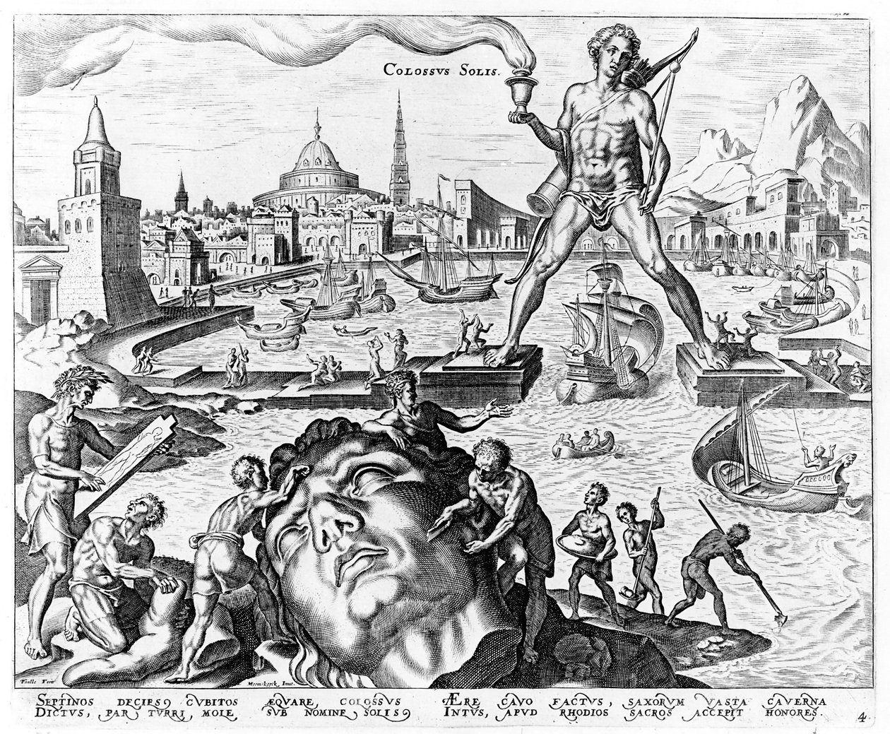 A rodoszi kolosszus, 4. tábla A világ nyolc csodájából, engr. Philips Galle, 1572 alkotó: Maerten van Heemskerck