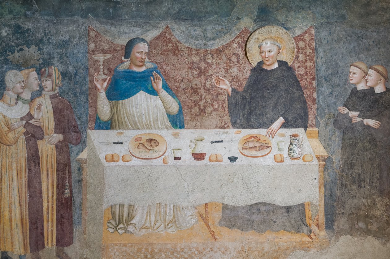 Szent Guidó csodája: a Boldog apát, aki a vizet borrá változtatja Gebeardo, Ravenna érseke előtt, refektórium (freskó) alkotó: Maestro di Tolentino (attr.to)