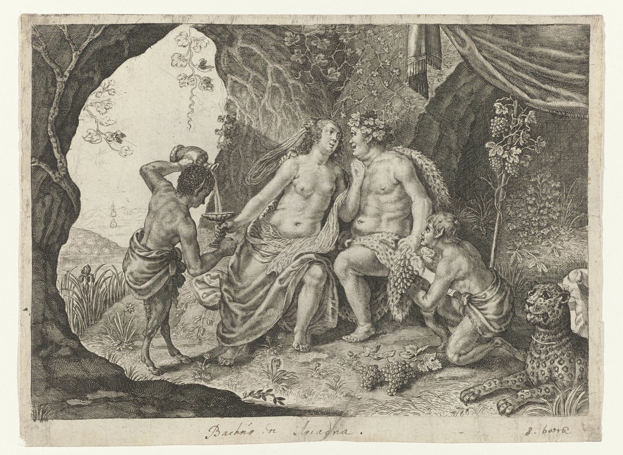 Bacchus és Ariadné házassága Ovidius metamorfózisai (sorozat címe) alkotó: Magdalena van de Passe (possibly)