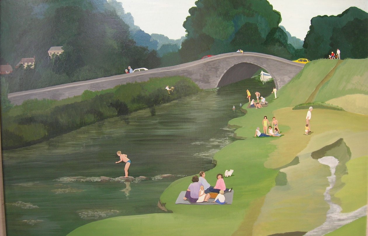 Riverside Picnic, 1989 (akril a fedélzeten) alkotó: Maggie Rowe