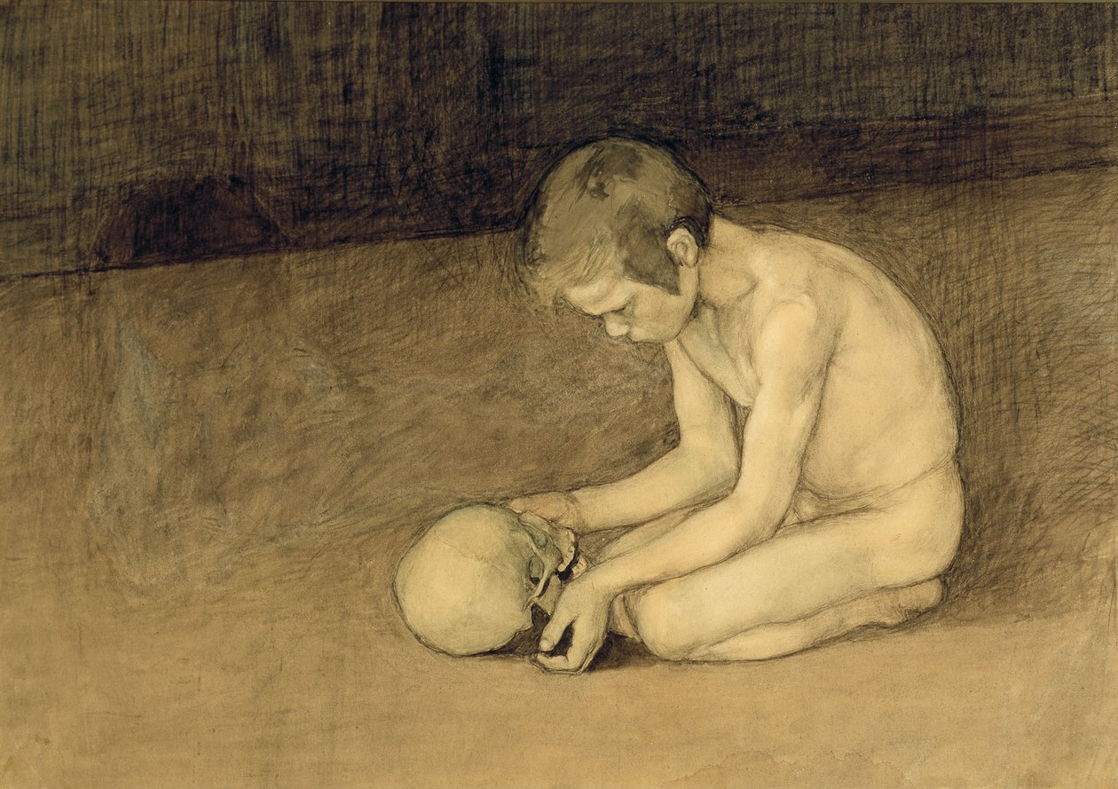 Fiú koponyával alkotó: Magnus Enckell