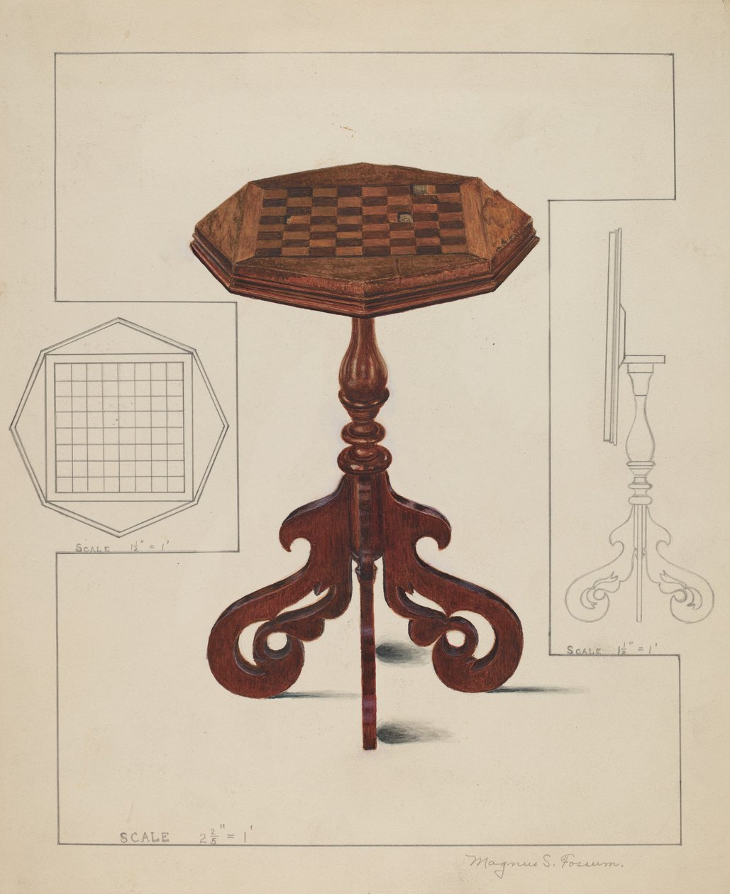 Dönthető kockás asztallap, c. 1936. alkotó: Magnus S. Fossum