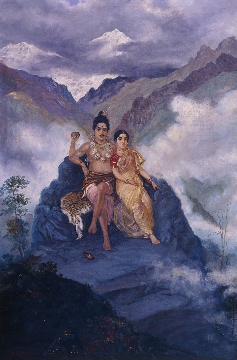 Lord Shiva és Parvati a Kailash-hegyen (olaj, vászon) alkotó: Mahadev Vishvanath Dhurandhar