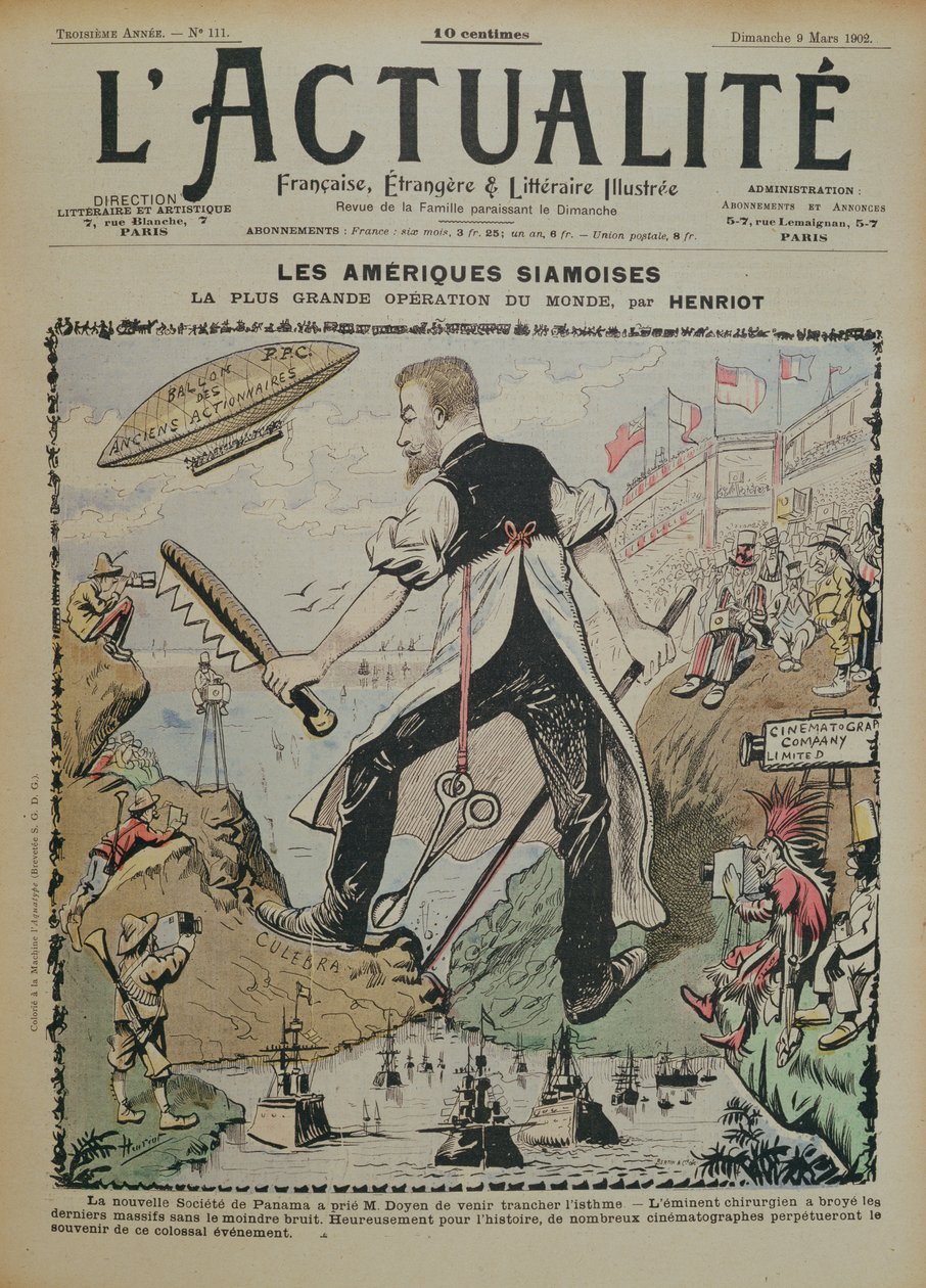 Karikatúra a Panama-csatorna építkezéséről és az azt körülvevő médiavisszhangról, a LActualite magazin borítója, 1902. március 9. alkotó: Henri Maigrot