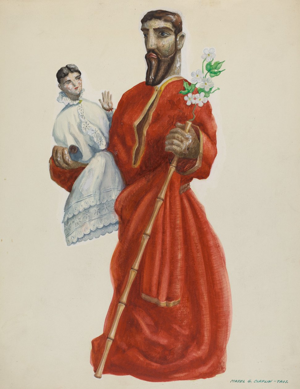 Faragott és festett Santo - San Jose, c. 1938. alkotó: Majel G. Claflin