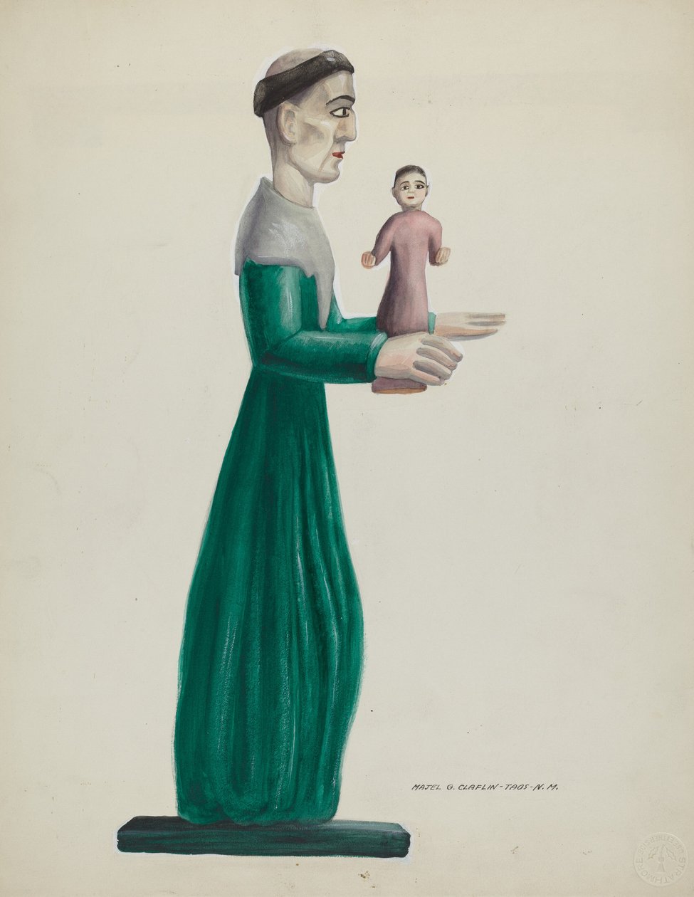 Faragott és festett fából készült Santo St. Joseph, 19351942. alkotó: Majel G. Claflin