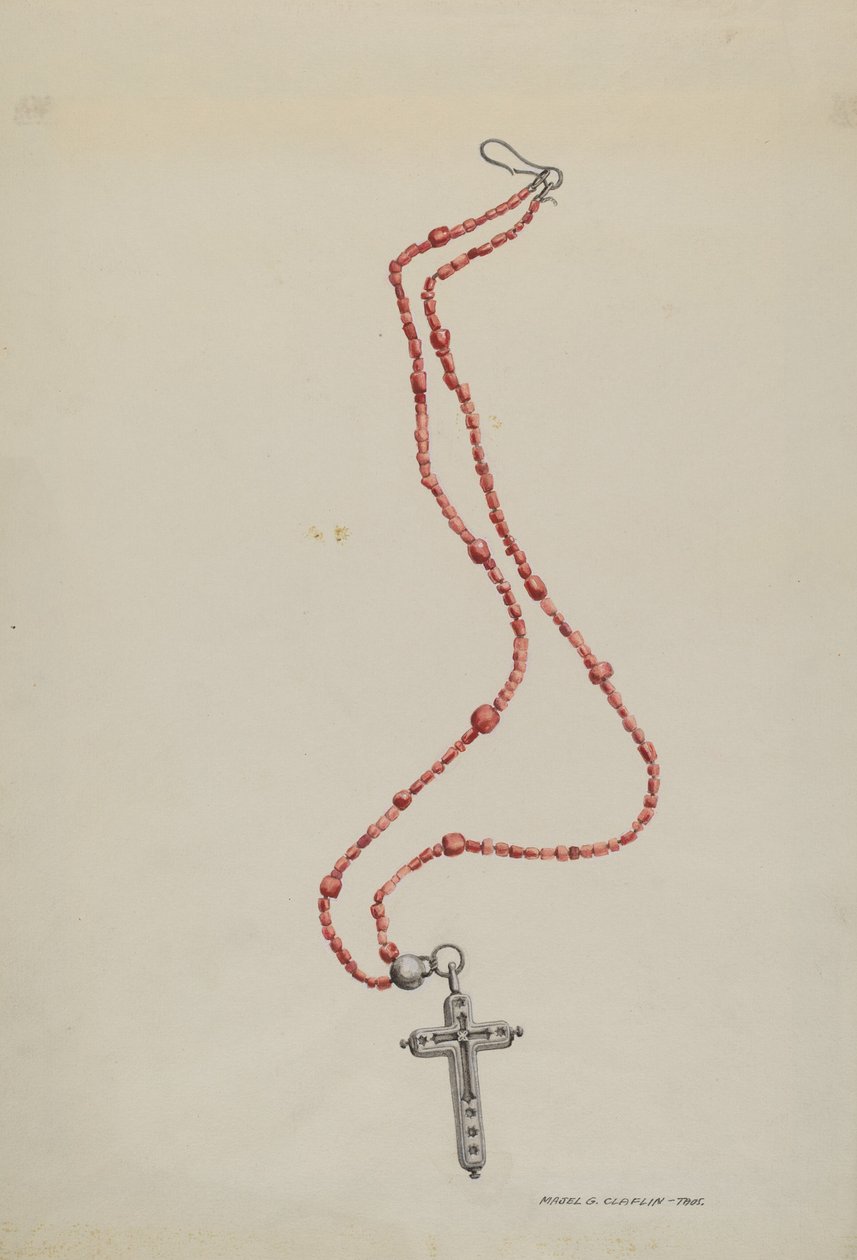 Korallgyöngyök és feszület, c. 1937. alkotó: Majel G. Claflin