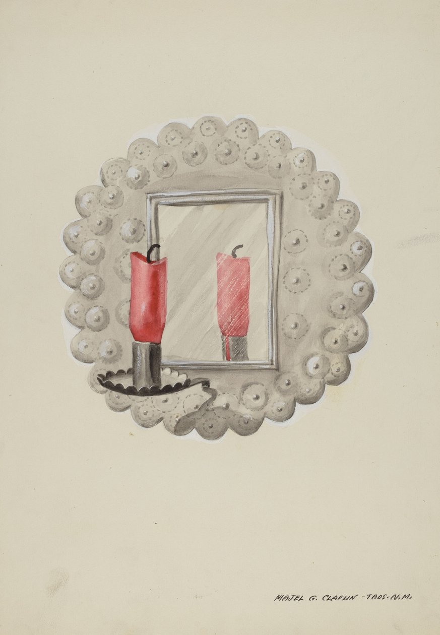 Bádogtükör gyertyatartó, c. 1937. alkotó: Majel G. Claflin