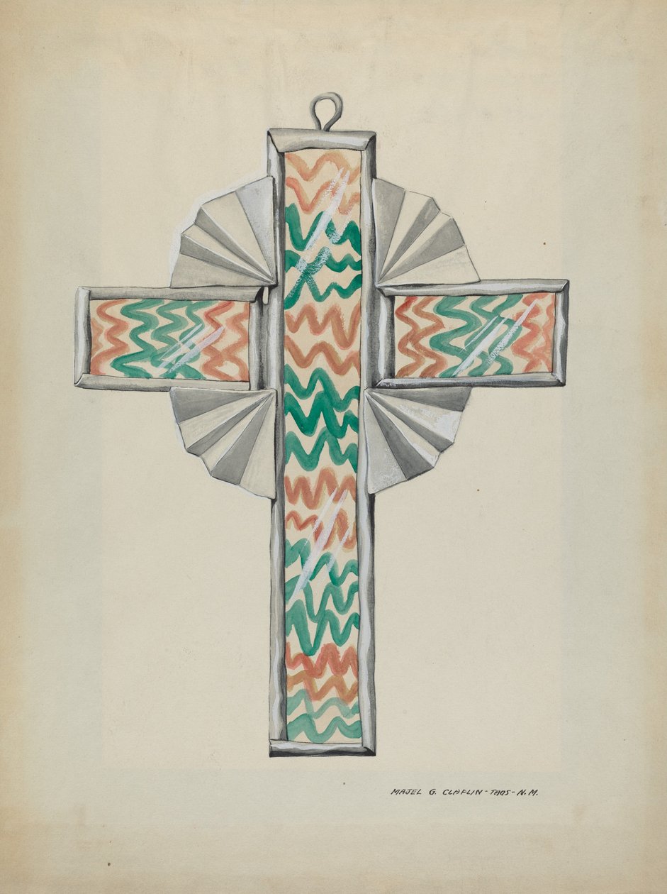 Ón és festett üvegkereszt, c. 1937. alkotó: Majel G. Claflin