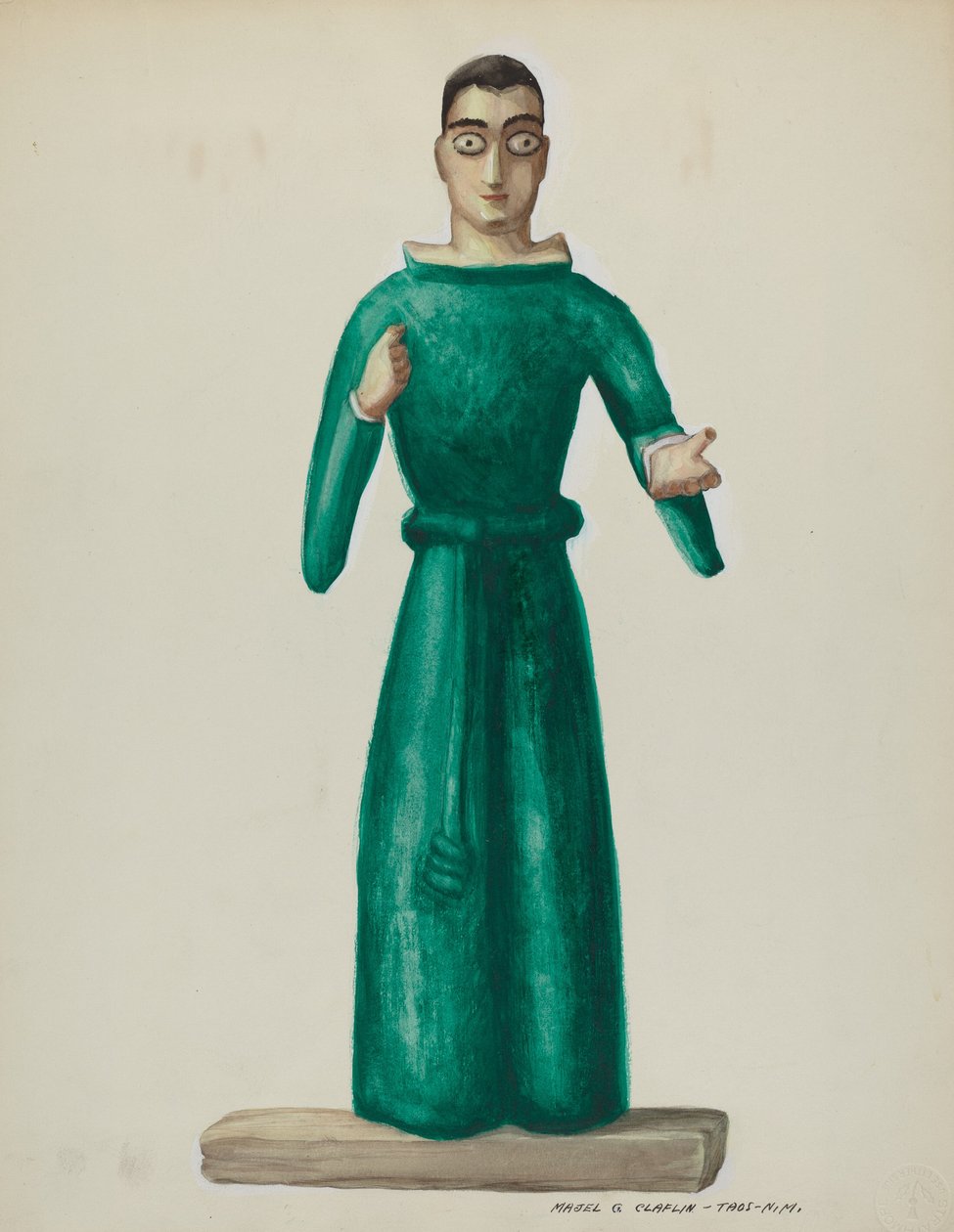 Fából készült Santo élénkzöld ruhában, 19351942. alkotó: Majel G. Claflin