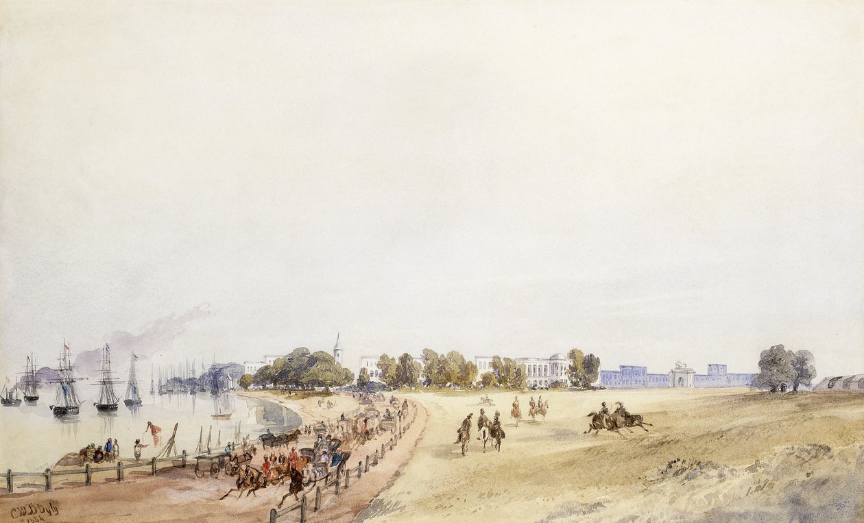 Kilátás az erődre és a városra, Kalkutta, 1854 alkotó: Major General Sir Charles Walters DOyly