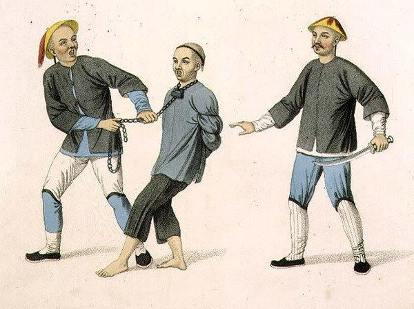 Börtönbe szállított bűnös, „Kína büntetései” 2. táblája, J. Dadley metszete alkotó: Major George Henry Mason